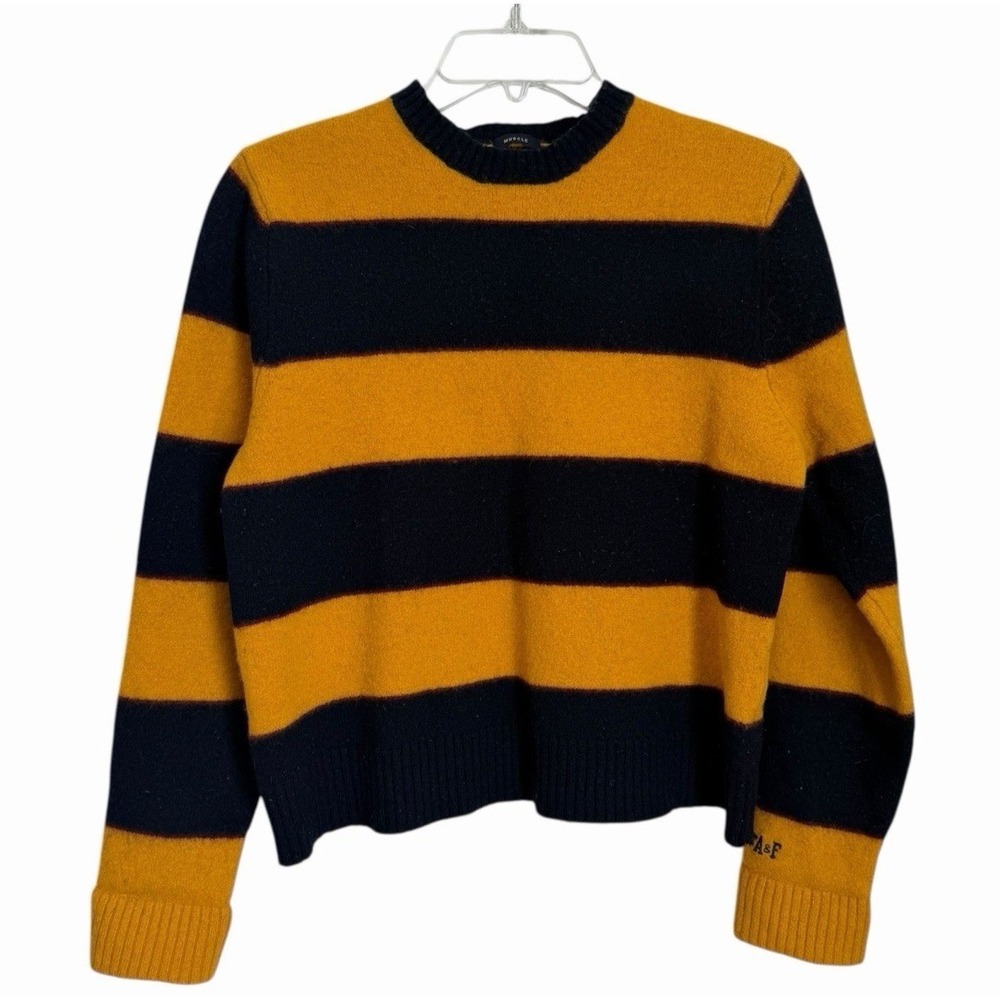 Abercrombie & Fitch Muscle Striped Rugby Wool Sweater Mens Size XL Yellow Navy